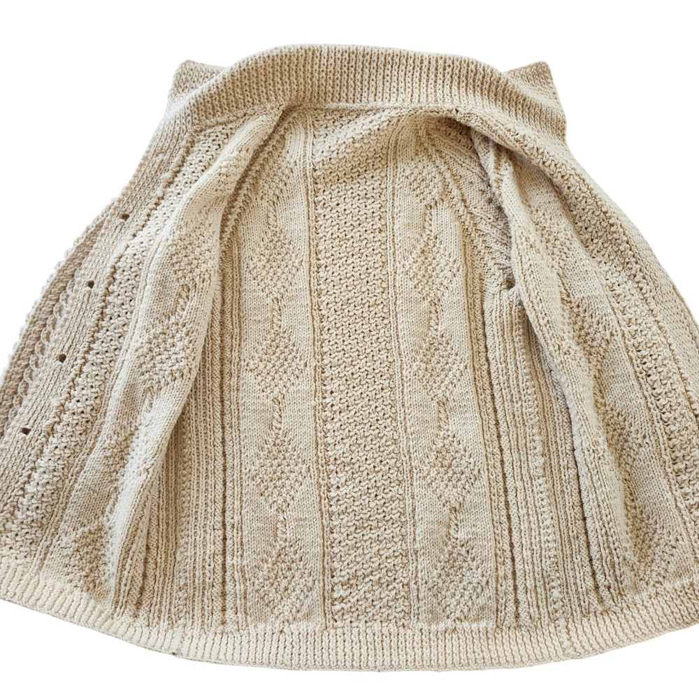Cream Cable Knit Irish Fisherman Wool Cardigan Sweater Button Up Women Small XS - Picture 3 of 5